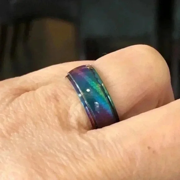 Iridescent Multicolor Rainbow Stainless Steel Band Ring NWT - Picture 3 of 7